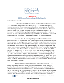 CLIENT ALERT: DOJ Reverses Position on Scope of Wire Wager