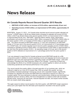 Air Canada Reports Record Second Quarter 2015 Results