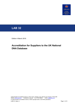 LAB 32, Accreditation for Suppliers to the UK National DNA