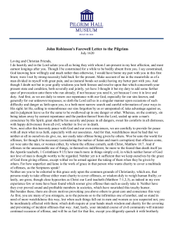 John Robinson`s Farewell Letter to the Pilgrims