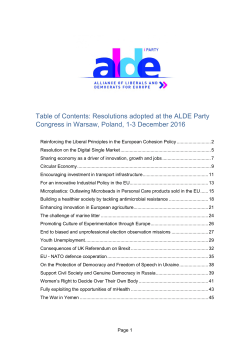 Table of Contents: Resolutions adopted at the ALDE Party Congress