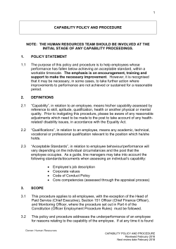 CAPABILITY POLICY AND PROCEDURE NOTE: THE HUMAN