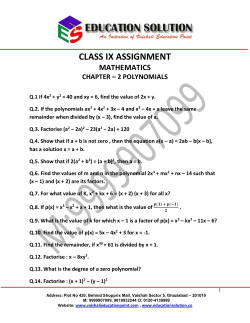 Assignment - Chapter-2 POLYNOMIALS