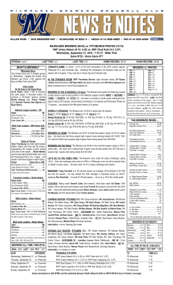 miLWaUkee BreWerS (68-83) vs. PittSBUrGH PirateS (75