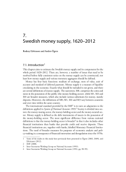 Chapter 7. Swedish money supply, 1620&ndash;2012