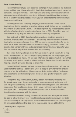 Dear Grace Family, I know that many of you have observed a