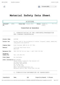 MSDS: ACETONE (Classified as hazardous)