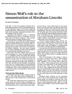 Simon Wolf`s Role in the Assassination of Abraham Lincoln