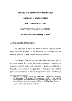 Equity`s Australian Isolationism, WA Lee Equity Lecture, Queensland