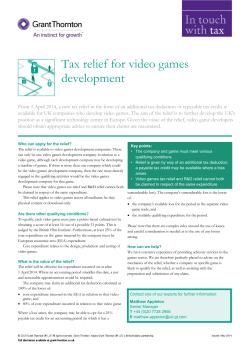 Tax relief for video games development