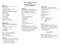 Our Lady of the Lake School Mound STUDENT SUPPLY LIST Lower