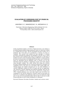 evaluation of corrosion cost of crude oil processing industry