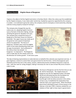Primary Source: Virginia House of Burgesses