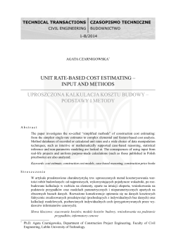 UNIT RATE-BASED COST ESTIMATING &ndash; INPUT AND METHODS
