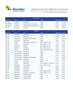 Schedule 30 October 2016 to 25March 2017 ( ALL times local)
