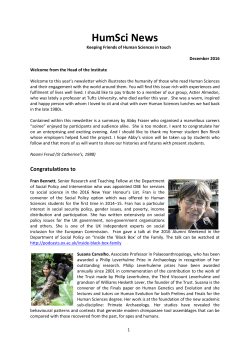 HumSci News 2016 - Institute of Human Sciences