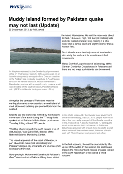 Muddy island formed by Pakistan quake may not last