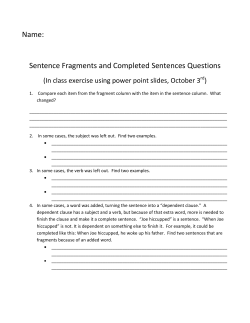 Name: Sentence Fragments and Completed Sentences Questions
