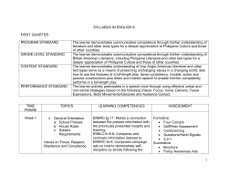 SYLLABUS IN ENGLISH 9 FIRST QUARTER PROGRAM