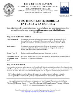 CITY OF NEW HAVEN AVISO IMPORTANTE SOBRE LA ENTRADA