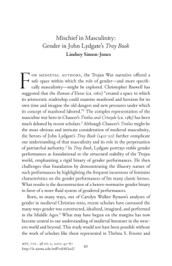 Gender in John Lydgate`s Troy Book