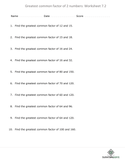 Greatest common factor of 2 numbers: Worksheet 7.2
