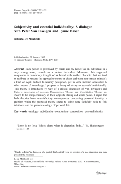 Subjectivity and essential individuality: A dialogue with Peter Van