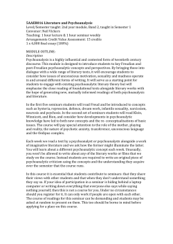 5AAEB016 Literature and Psychoanalysis Level/Semester taught