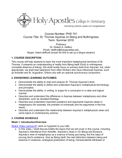 Course Number: PHS 741 Course Title: St. Thomas Aquinas on