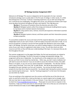AP Biology Summer Assignment 2017