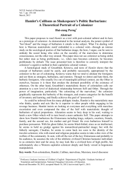 Hamlet`s Calibans as Shakespeare`s Politic Barbarians: A