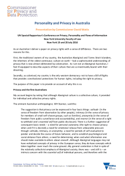 Privacy and Personality - July 16 - Commissioner for Privacy and