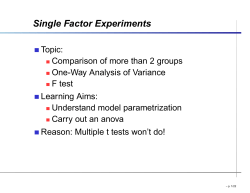 Single Factor Experiments