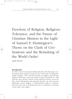Freedom of Religion, Religious Tolerance, and the Future of