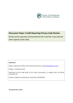 Discussion Paper: Credit Reporting Privacy Code Review