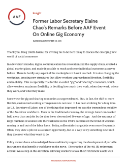 Former Labor Secretary Elaine Chao`s Remarks Before AAF Event