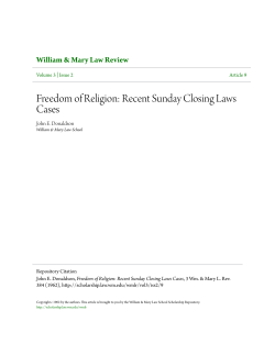 Freedom of Religion: Recent Sunday Closing Laws Cases