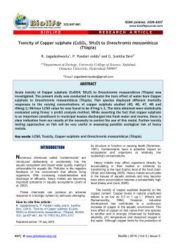 Toxicity of Copper sulphate (CuSO4, 5H2O) to