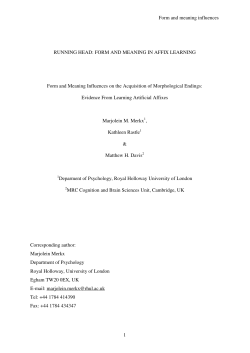 FORM AND MEANING IN AFFIX LEARNING Form and Meaning