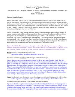 Example of an &ldquo;A&rdquo; Cultural Resume Tom (I`ve removed Tom`s last
