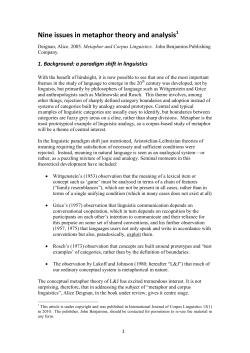Nine issues in metaphor theory and analysis
