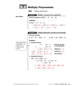 9.2 Multiply Polynomials - Killingly Public Schools