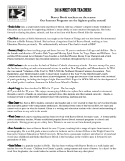 Meet Our Teachers 2016 - Beaver Brook Association