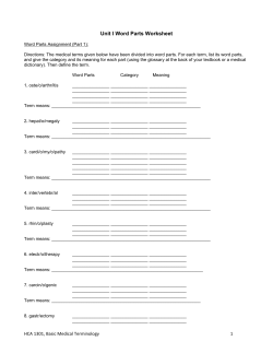 Unit I Word Parts Worksheet