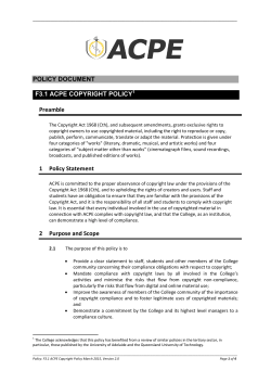 POLICY DOCUMENT F3.1 ACPE COPYRIGHT POLICY Preamble 1
