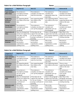 Rubric for a Well Written Paragraph Name: Rubric for a Well Written
