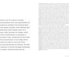 How is art in a given society transmitted from one generation of