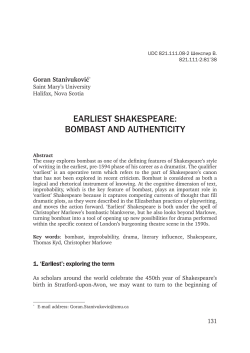 EARLIEST SHAKESPEARE: BOMBAST AND AUTHENTICITY