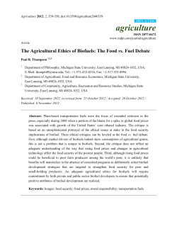 The Agricultural Ethics of Biofuels: The Food vs. Fuel Debate