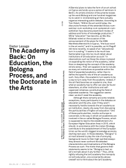 On Education, the Bologna Process, and the Doctorate in the Arts
